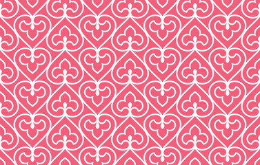 Flower geometric pattern. Seamless vector background. White and pink ornament. Ornament for fabric, wallpaper, packaging. Decorative print