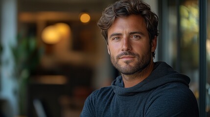 Fototapeta premium Portrait of a Handsome Man with a Serious Expression