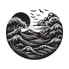 Obraz premium black sea ocean waves. silhouette vector design