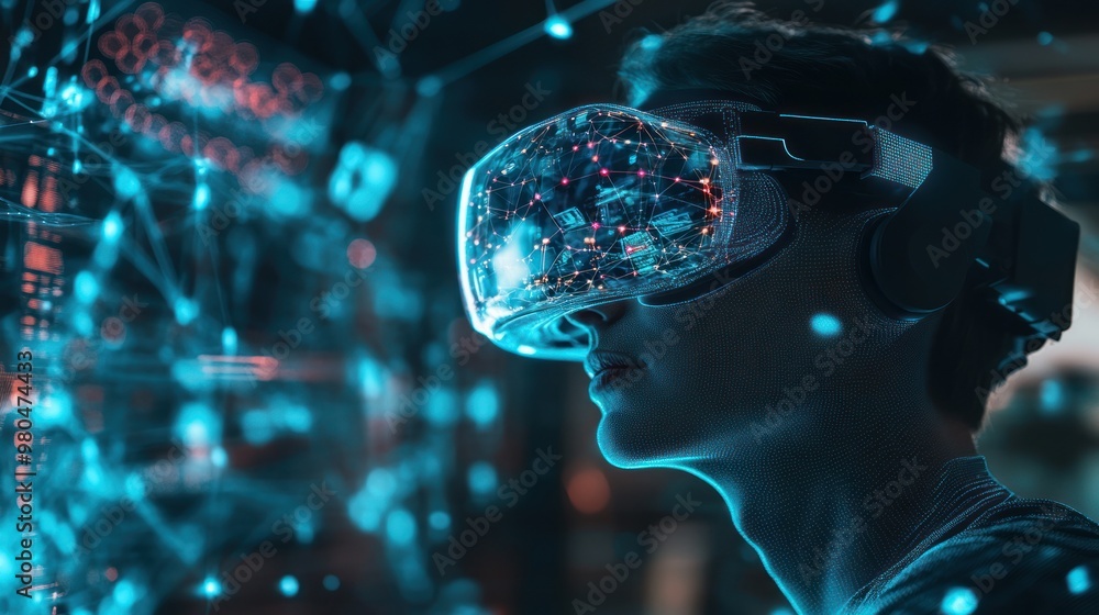 Poster a smart individual using virtual reality goggles to access and interact with a complex global networ