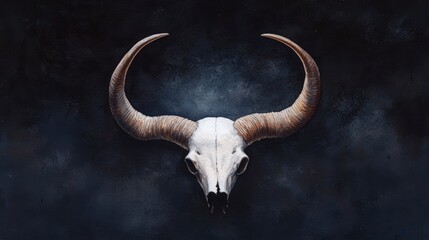 Obraz premium Isolated horns in a dark abyss, illuminated by a faint light, creating a sense of power and primal energy, minimalist and symbolic composition