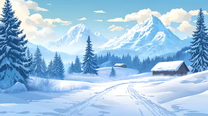 Fotobehang Vector illustration of a winter landscape © GT MASTER