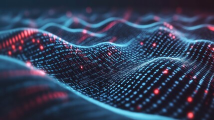 Abstract digital data network with flowing binary code and light trails, symbolizing fast data transfer and connectivity Close-up photo with clean background