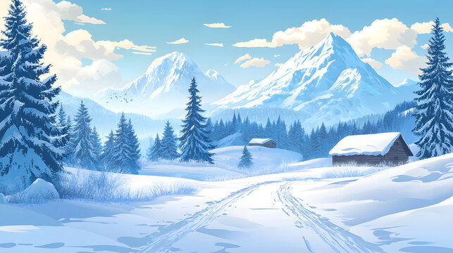 Fototapeta Vector illustration of a winter landscape