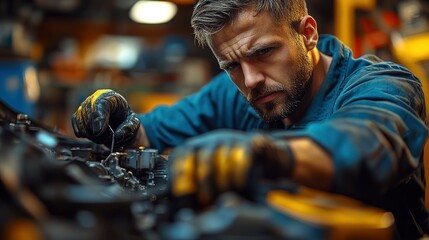 Focused Mechanic Repairing Engine