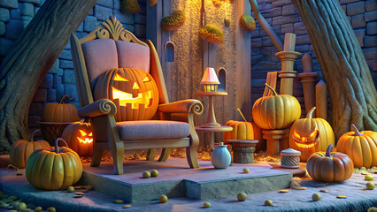 Obraz premium a pumpkin with a face carved out of it