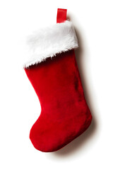 Isolated red Christmas stocking on a white backdrop