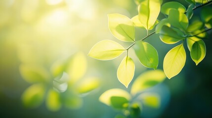 Abstract nature background with blurred leaves and soft sunlight Close-up photo with clean background