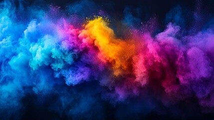 Abstract Colorful Explosion of Powdered Paint on Black Background