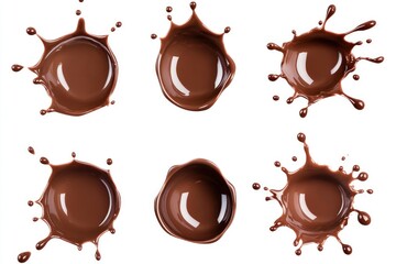 Collection of Six Isolated Circular Hot Chocolate Splashes on White Background &ndash; Perfect for Print, Design, Poster Use