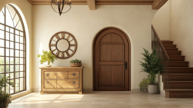Modern living room interior with door and armchair 3d rendering design interior furniture room.