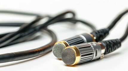 XLR cables for connecting microphones and other audio devices isolated on white background