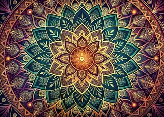 Obraz premium Intricate circle pattern featuring a stunning lotus flower mandala design with geometric shapes and symmetrical beauty in a mesmerizing fusion of art and fashion.