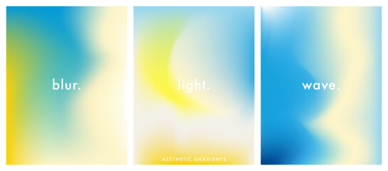 Abstract sky, nice sunny day posters set. Ocean. Sea wave. Seaside, beach. Pastel colored vertical vector banner. Blurred sea gradient background. Simple soft light backdrop for social media post