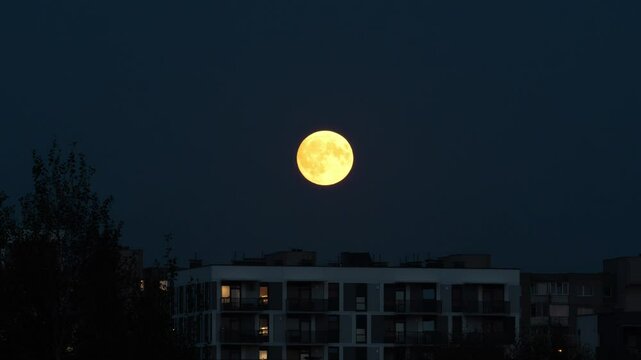 Fool moon rising over the city, supermoon.