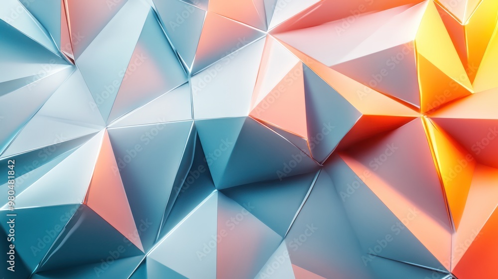 Poster abstract polygonal background with 3d shapes and light reflections close-up photo with clean backgro