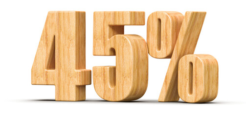 45 Percent Off Sale . Wooden Number Promotion 3D Redner