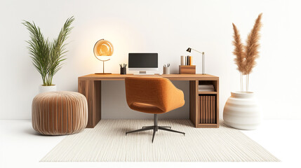 Fototapeta premium modern living room with furniture, Interior of modern living room with laptop and potted plant on table at home.