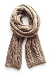 Soft, warm knitted scarf against a white backdrop