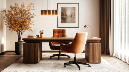 modern living room with furniture, Interior of modern living room with laptop and potted plant on table at home.