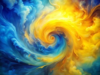 Vibrant abstract watercolor background featuring swirling yellow and blue hues, blended to create a mesmerizing ombre effect, perfect for artistic designs and digital projects.