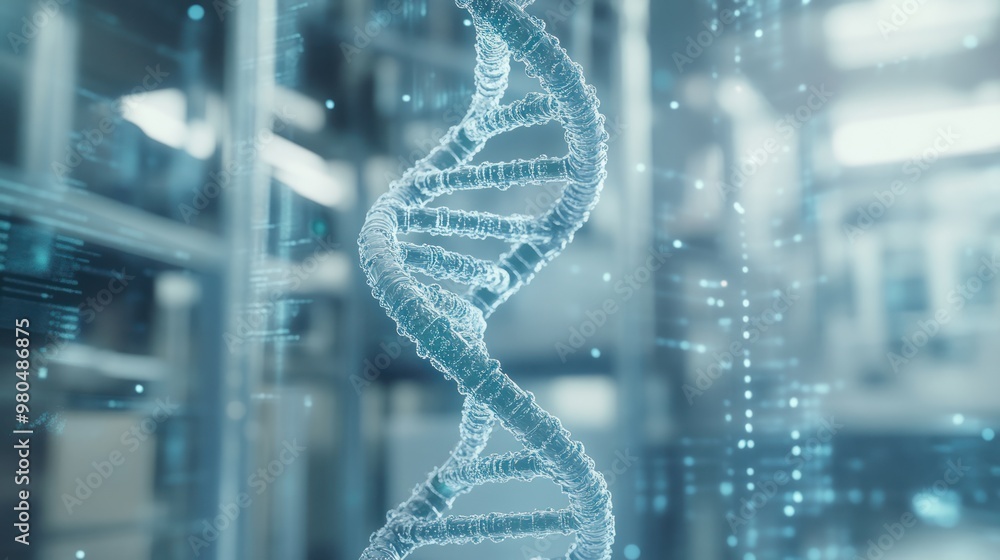 Poster close-up view of a dna double helix structure with clear representation of nucleotide pairs, showing