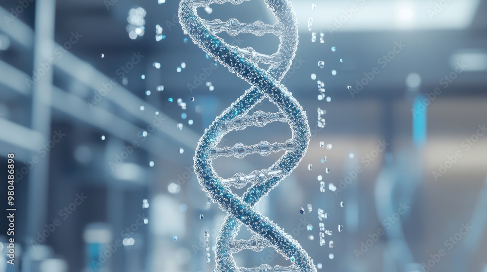 Poster close-up view of a dna double helix structure with clear representation of nucleotide pairs, showing