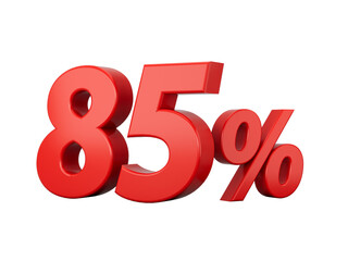 3d Red 85% Eighty Five Percent Sign on White Background 3d illustration
