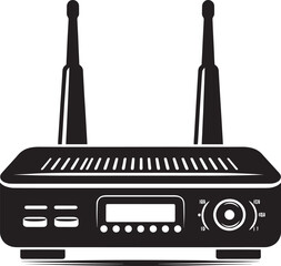 Digital wireless network router modem device silhouette illustration on a white background