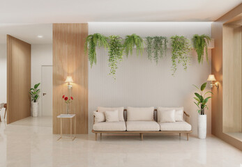 Cozy modern waiting room interior 3d render