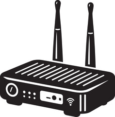 Digital wireless network router modem device silhouette illustration on a white background