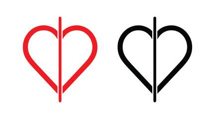 Red and black heart vector icons. Vector hearts for valentine day. Unique heart icons. Heart sign.