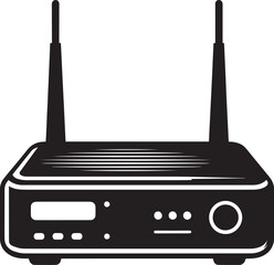 Digital wireless network router modem device silhouette illustration on a white background