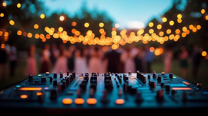 dj console at the party with many people in the background