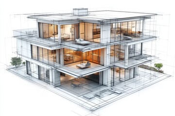 Architectural blueprint of a modern multi story building symbolizing detailed planning urban development and contemporary residential construction