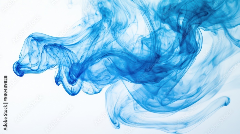 Poster Fluid blue ink in water creating swirling and ethereal patterns, evoking a sense of tranquility Close-up photo with clean background
