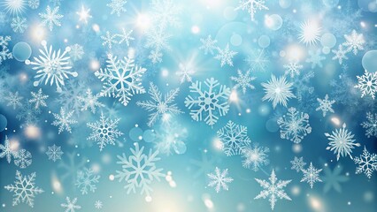 Delicate snowflakes gently fall against a soft blue and white gradient background, evoking a sense of peaceful winter wonder, ideal for holiday-themed designs and projects.