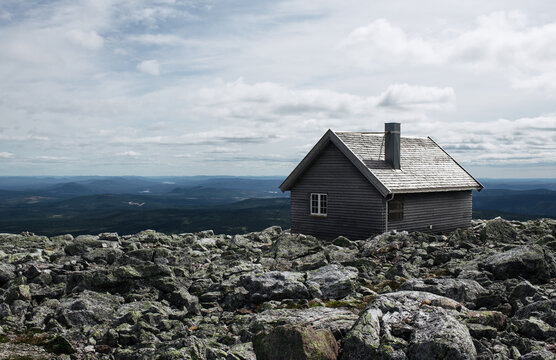 mountain hut on the top of a mountain in Trysil, Norway