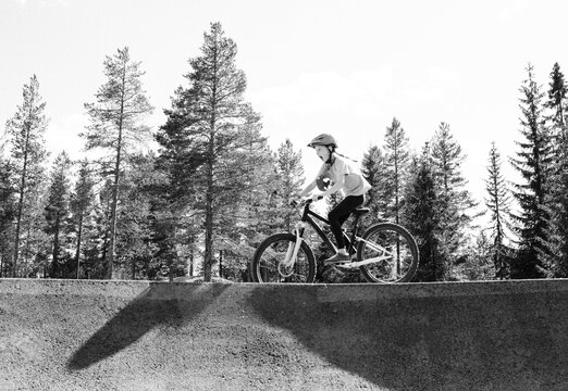 girl riding a bike in a bike park in Trysil Norway