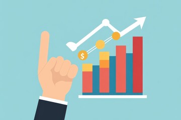 Rising bar chart and hand gesture symbolizing business growth and financial success