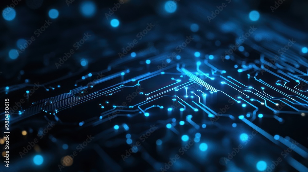 Poster futuristic abstract blue circuit lines on a dark background representing technology and innovation c