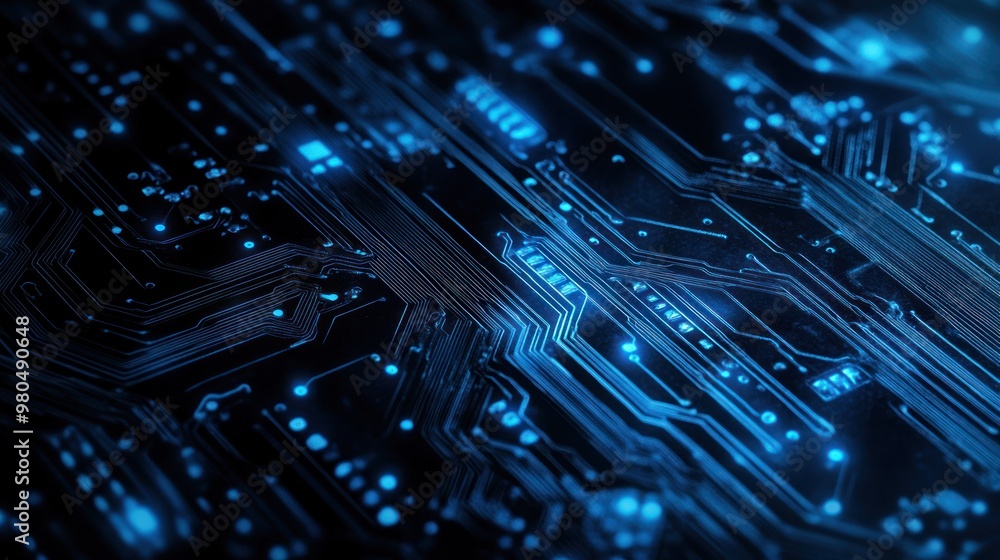 Poster futuristic abstract blue circuit lines on a dark background representing technology and innovation c