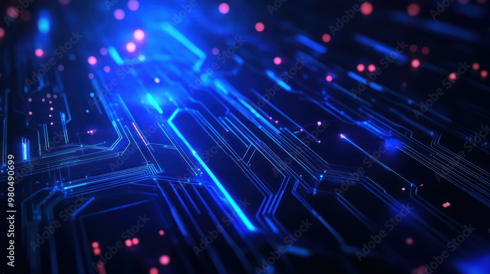 Poster futuristic abstract blue circuit lines on a dark background representing technology and innovation c