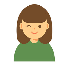 茶髪のウインクする女性のイラスト