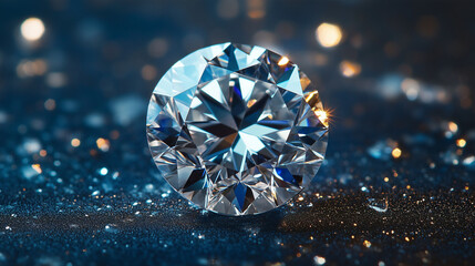 Fototapeta premium A sparkling diamond with precise, intricate facets reflects light beautifully in a controlled studio environment during daylight hours .