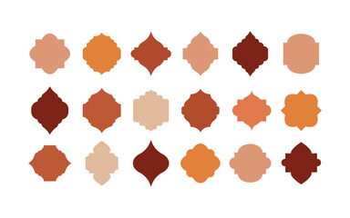 Vector set of flat mosque gates, doors and windows. Oriental style Islamic arches, labels, logo templates. Morocco inspired simple shapes. Indian architecture icons. Muslim frames. Lantern shapes