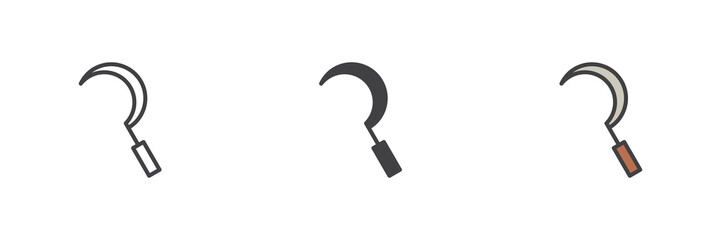 Garden sickle different style icon set