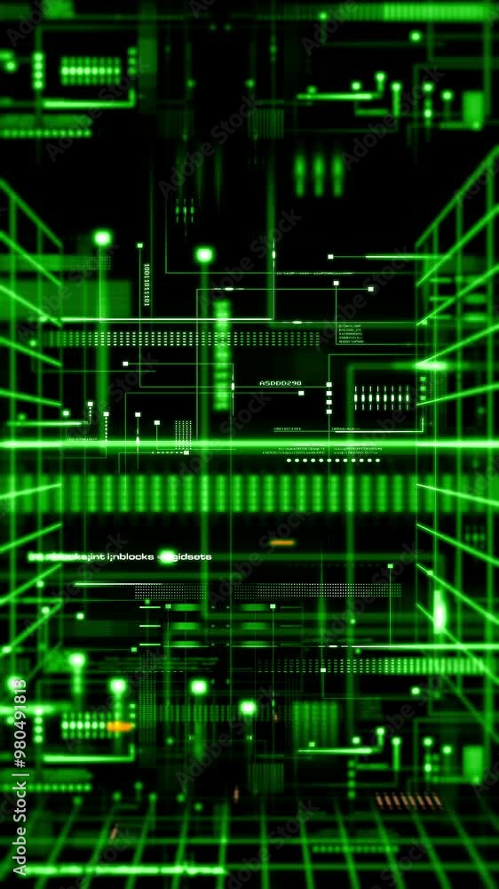 Poster 4k futuristic background with digital data code and hud elements, ideal for text titles, mobile scre