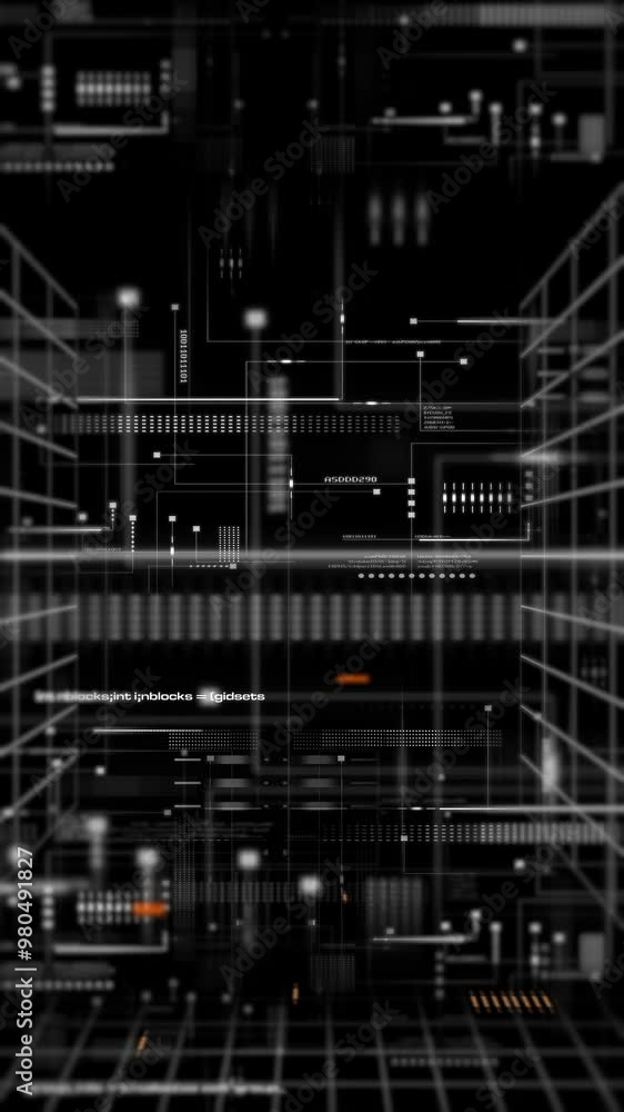 Poster 4k futuristic background with digital data code and hud elements, ideal for text titles, mobile scre