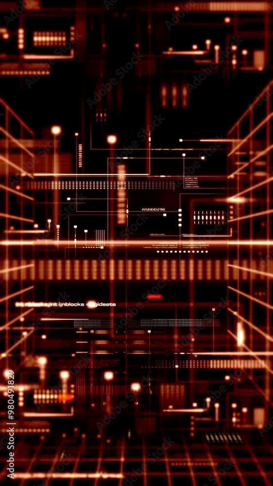 Poster 4k futuristic background with digital data code and hud elements, ideal for text titles, mobile scre